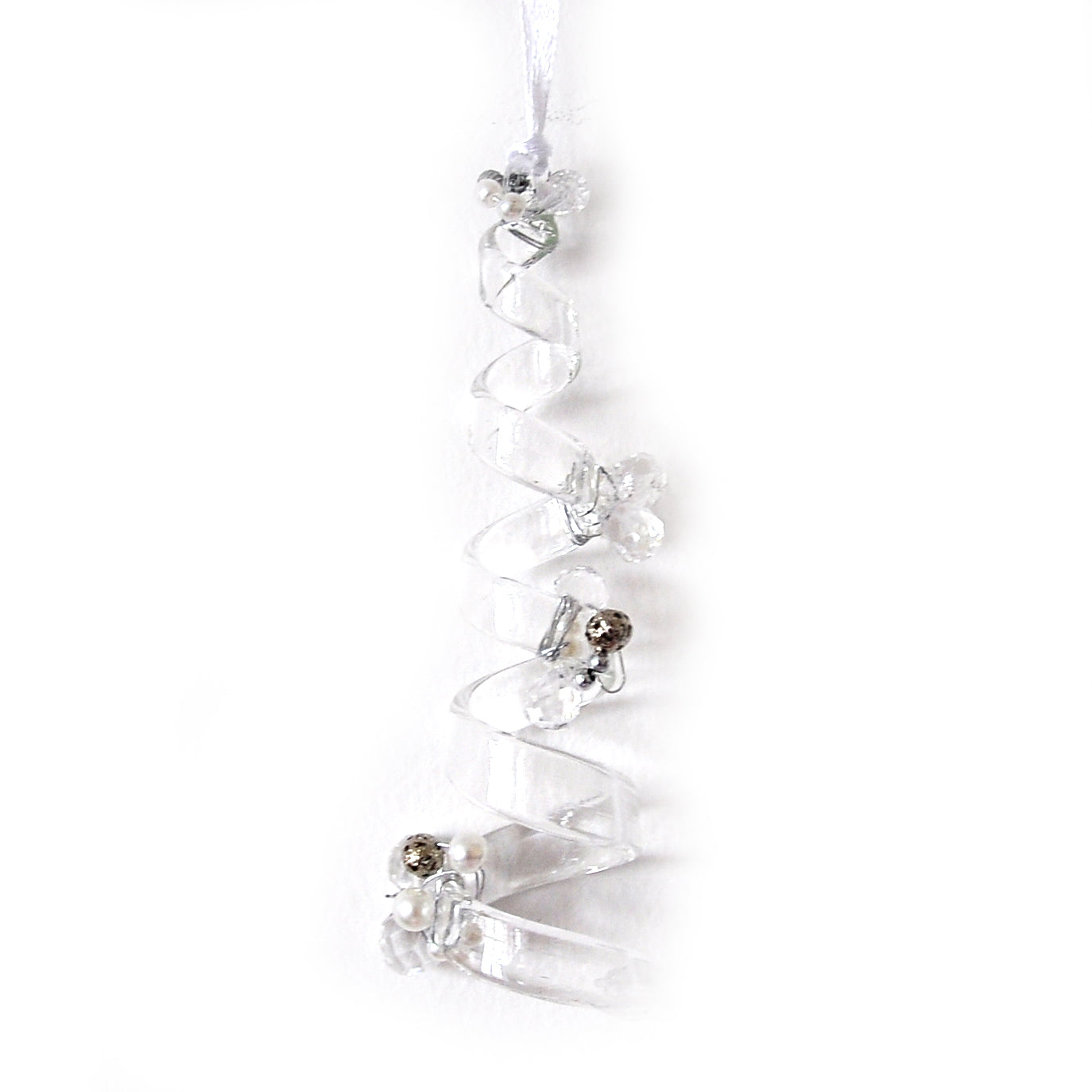 Clear Glass Spiral Christmas Hanging Decoration with Beads for tree hanging