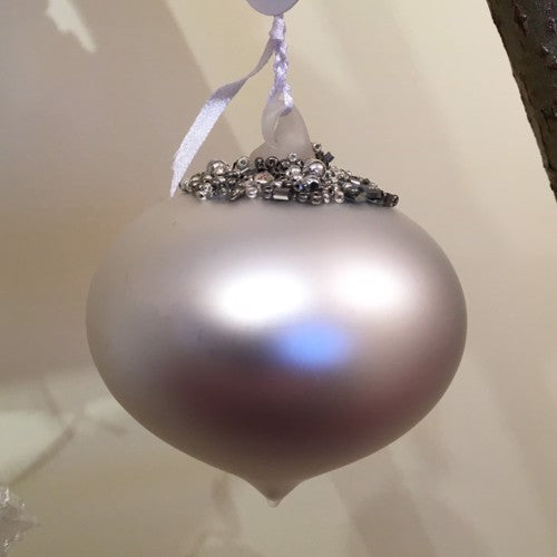Matt Silver Glass Christmas Tree Decoration with Beading (Sultan 8cm)