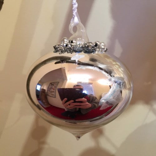 Shiny Silver Glass Christmas Tree Decoration with Beading (Sultan 8cm)