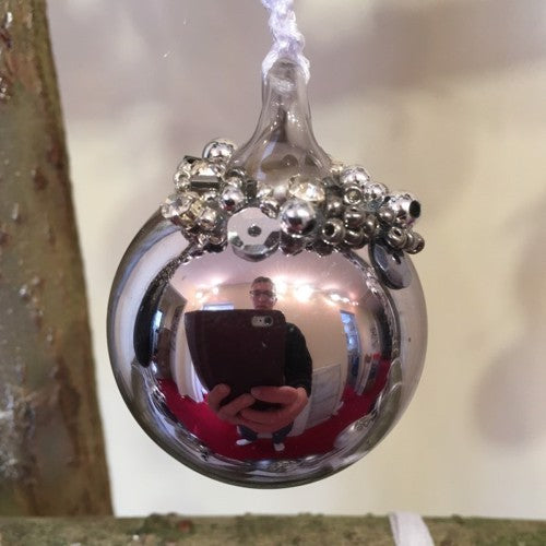 Shiny Iron Bauble Glass Christmas Tree Decoration with Beading (4cm)