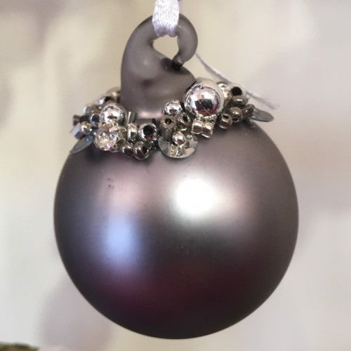 Matt Iron Bauble Glass Christmas Tree Decoration with Beading (4cm)