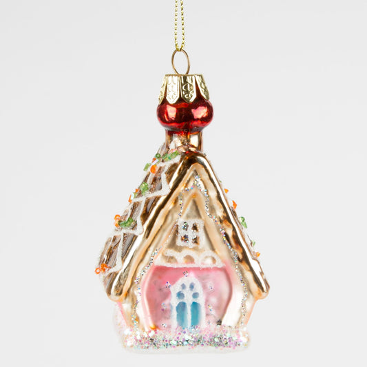 Calling all princesses! This magical Christmas bauble is for you - shaped like a Gingerbread house and decorated with delicate touches of glitter and jewels.
