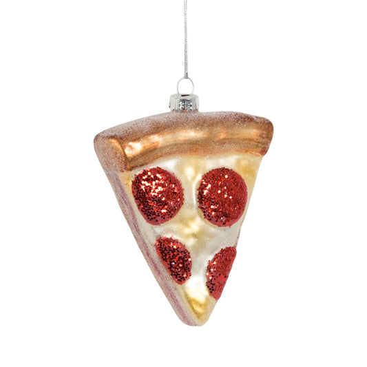 Pepperoni Pizza Slice Glass Christmas Tree Bauble