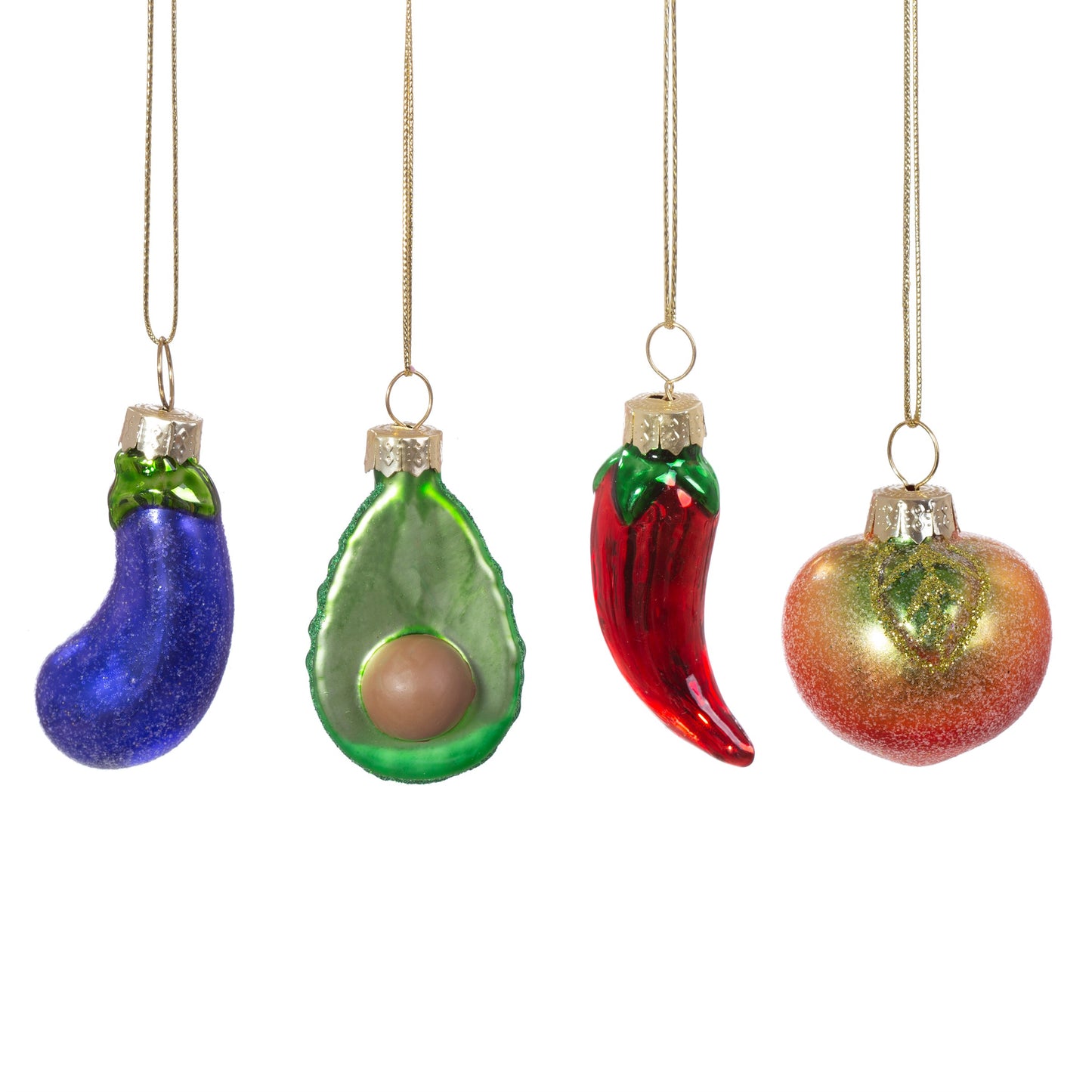 Mini Fruit and Veg Glass Christmas Tree Hanging Decorations (Set of 4)