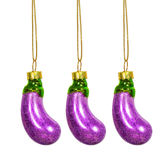 Aubergine/Eggplant Glass Christmas Tree Decorations (Set of 3)