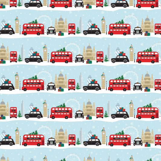 Gorgeous Christmas wrapping paper featuring a wintery London city scene.