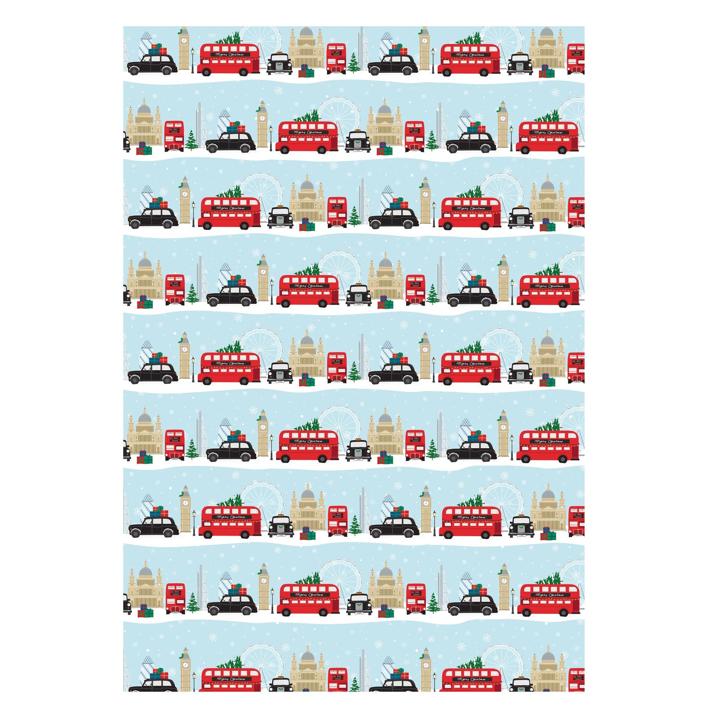 Gorgeous Christmas wrapping paper featuring a wintery London city scene.