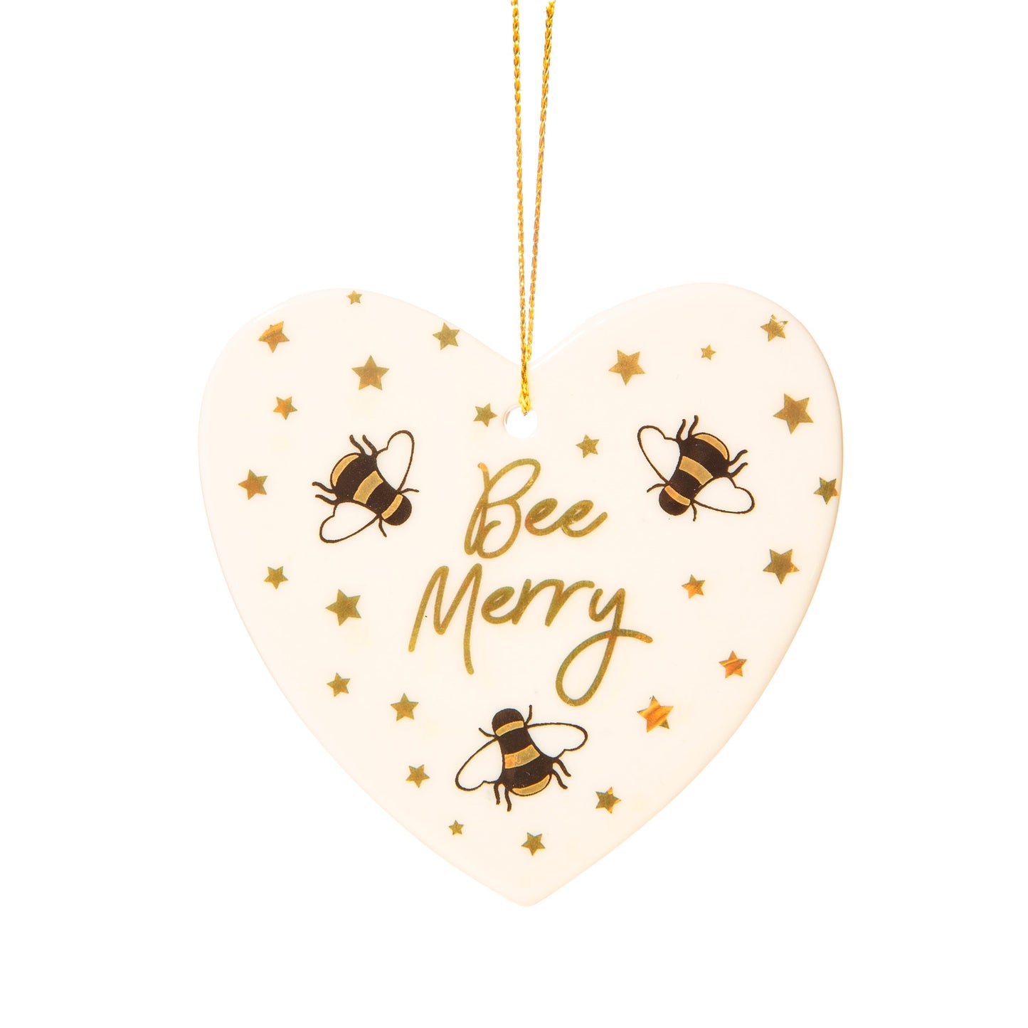 Bee Merry Heart Shaped Ceramic Christmas Tree Decoration
