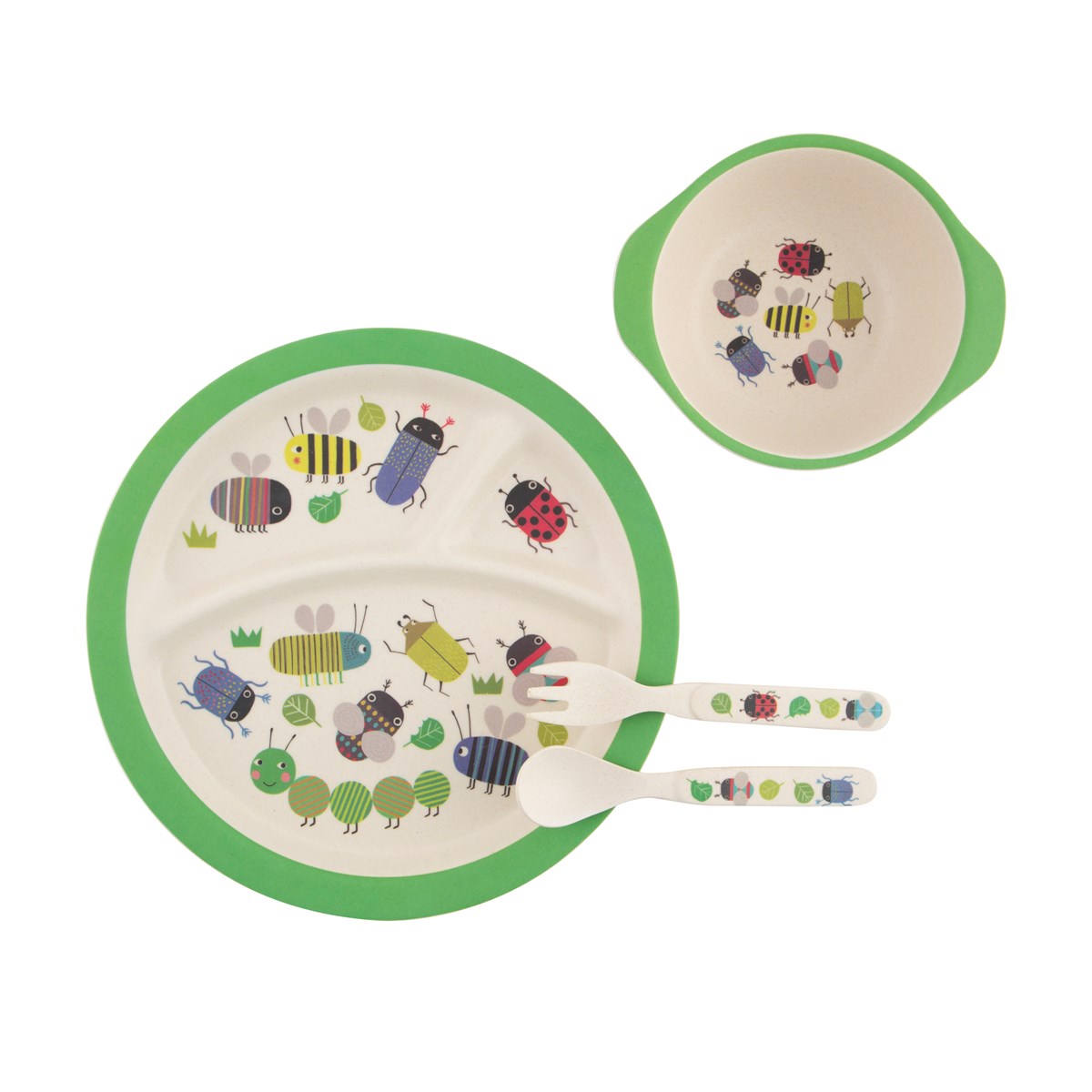 Explore nature with this gorgeous bamboo plate featuring a fun 'busy bugs' design.