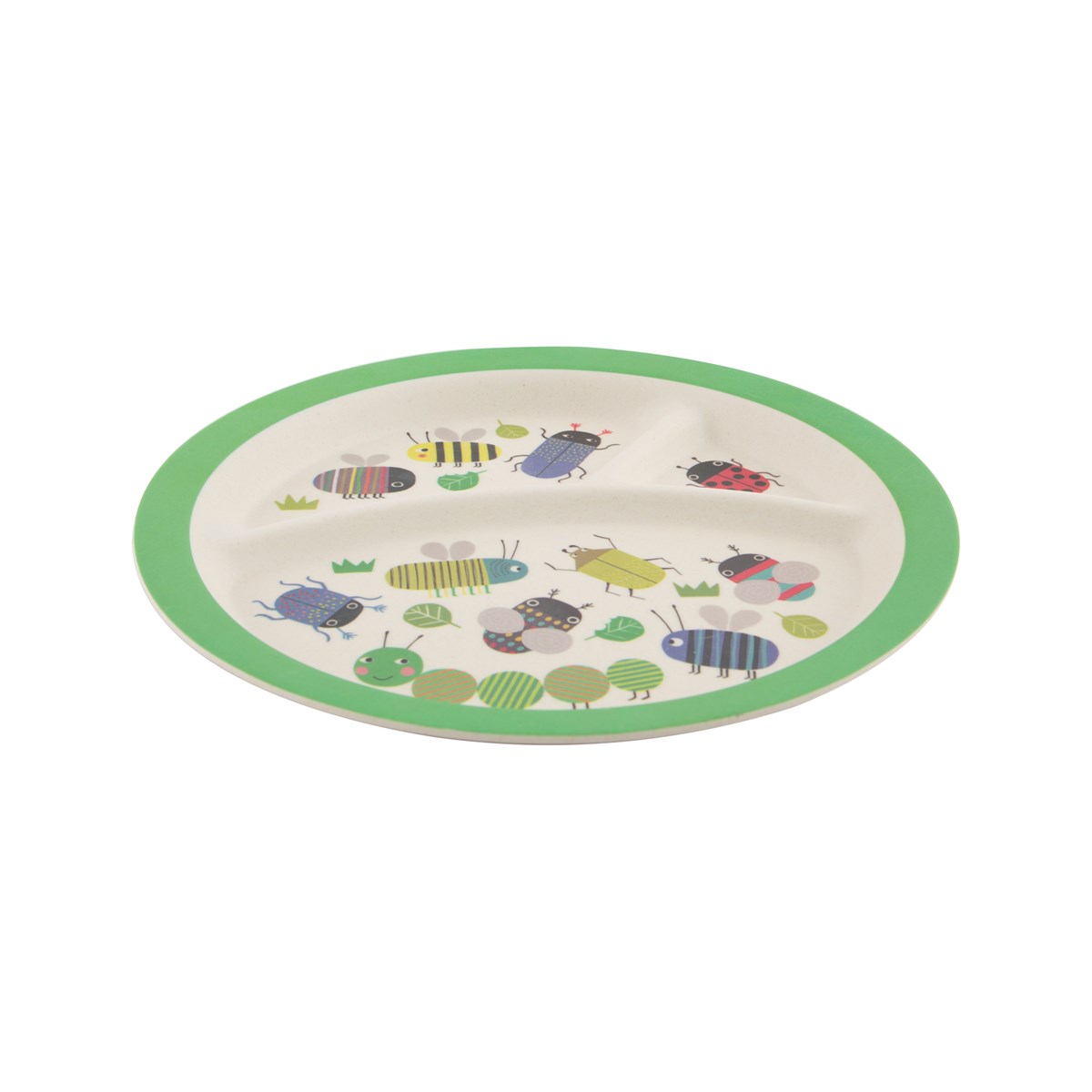 Explore nature with this gorgeous bamboo plate featuring a fun 'busy bugs' design.