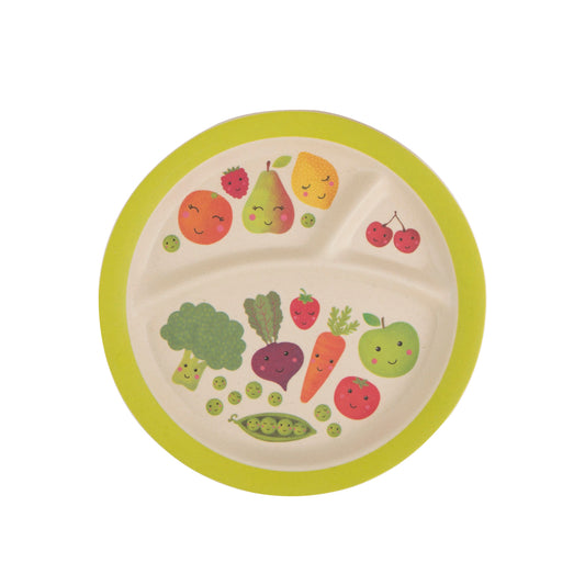 Stay healthy with this gorgeous bamboo plate featuring fun vegetable and fruit characters.