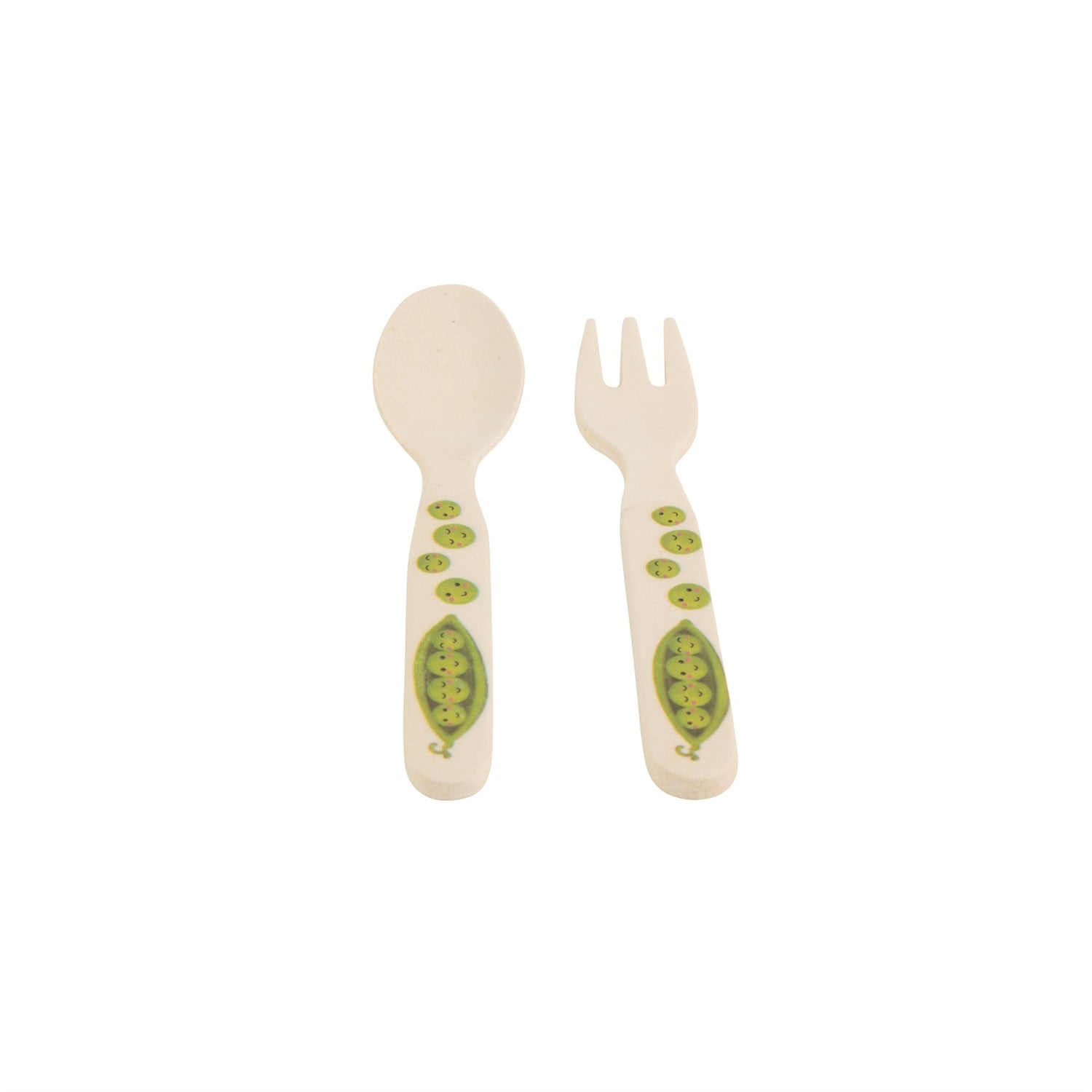 Stay healthy with this gorgeous bamboo cutlery set (fork and spoon) featuring fun peas in a pod.