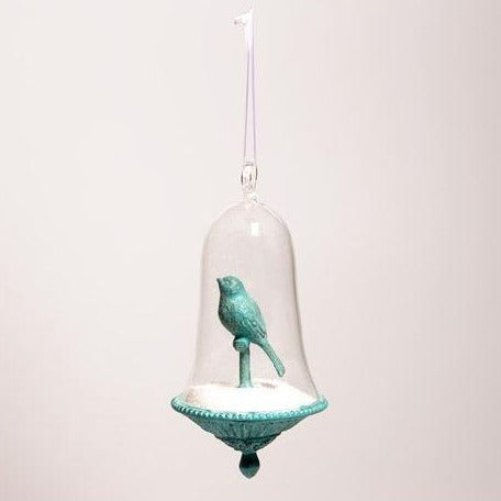 Stylish blue bird in a glass apothecary bauble