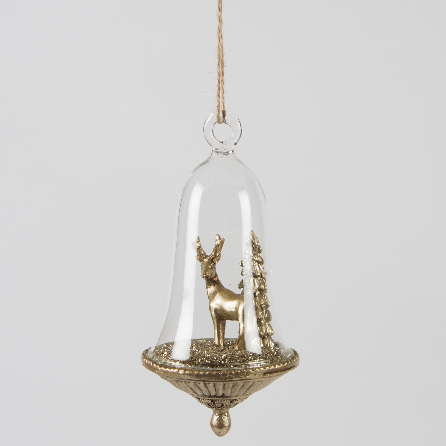 Large Gold Deer & Christmas Tree Glass Hanging Bauble