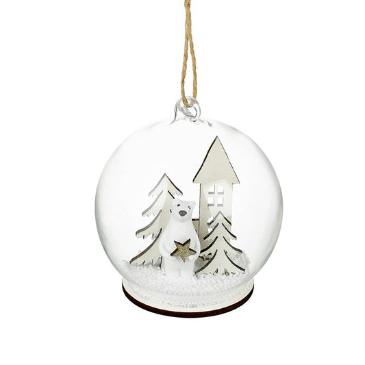 Polar Bear with Gold Star Glass Christmas Tree Bauble