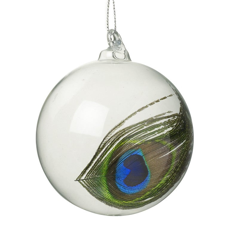 Clear Glass Peacock Feather Christmas Tree Bauble