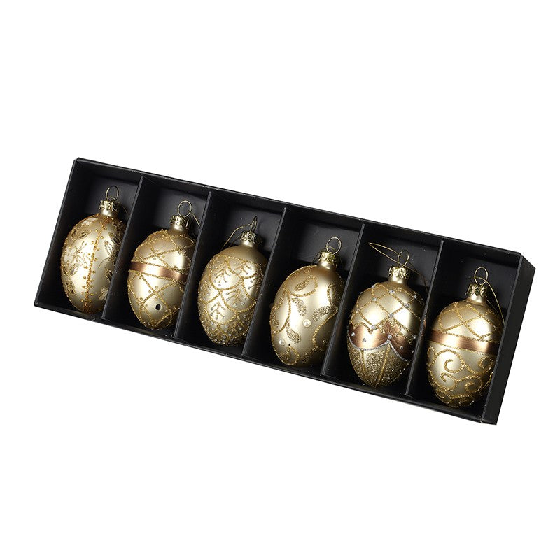 Gold Glass Oval Christmas Tree Baubles (Set of 6)
