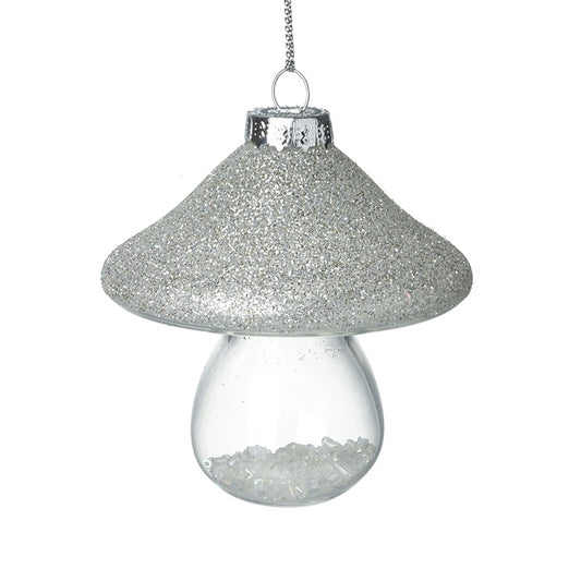 Silver Glitter Toadstool Hanging Christmas Decoration