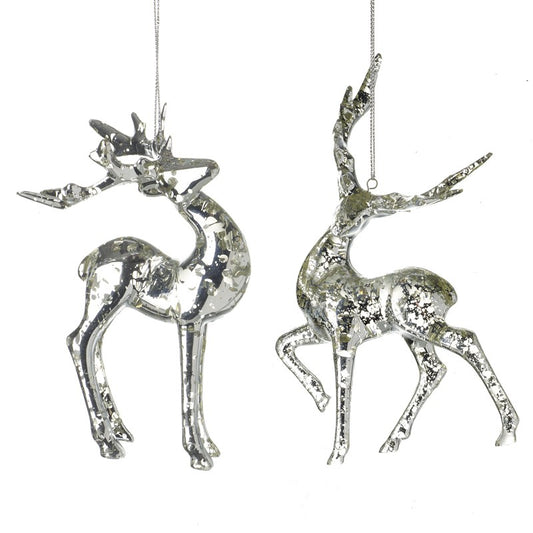 Silver Clear Reindeer Christmas Tree Decorations (Pair)