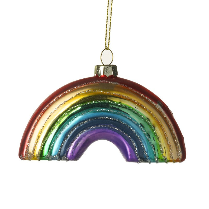 Rainbow with Gold Glitter Glass Christmas Tree Decoration