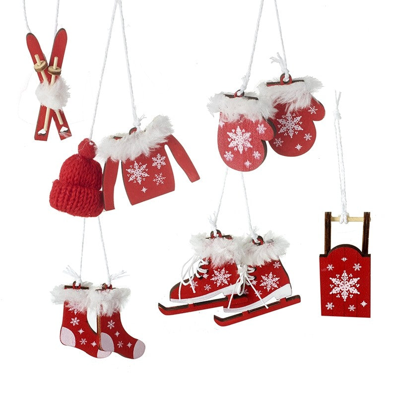 Ski Ware Red & White Wooden Christmas Tree Decorations (Set of 10)