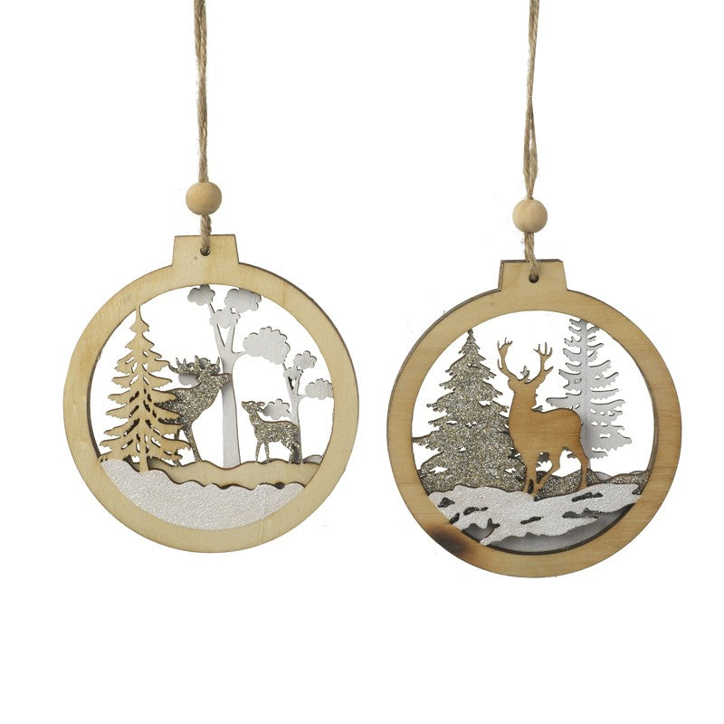 Rustic Wooden Hanging Christmas Decorations (Pair)