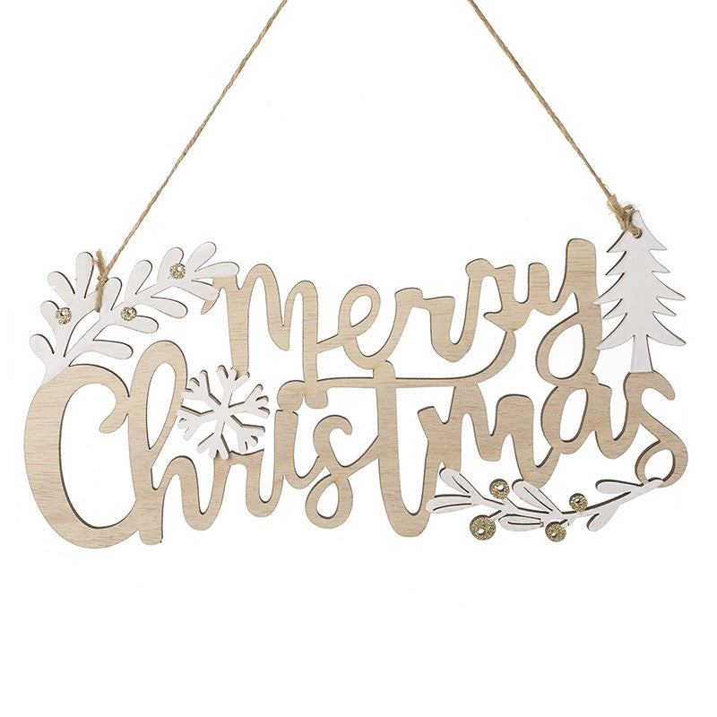 Natural Wooden Merry Christmas Sign Decoration