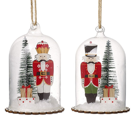 Nutcracker Soldiers in Glass Dome Christmas Tree Decorations (Pair)