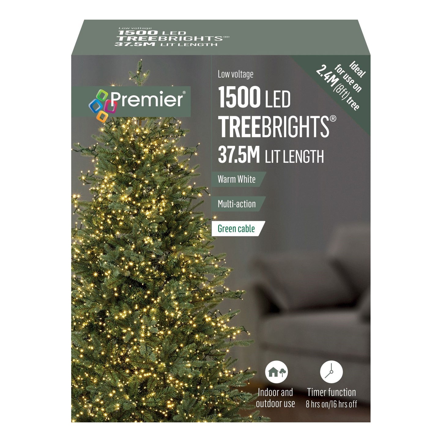 1500 Warm White Treebright LED String Indoor & Outdoor Lights for 8ft Tree (37.5m)