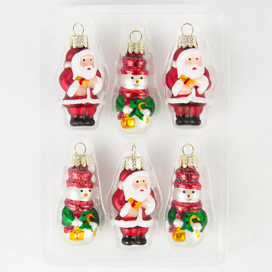 Mini Father Christmas & snowman Christmas tree decorations with glittery detail