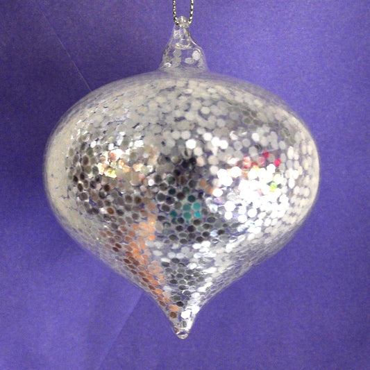 Silver Glitter Sultan Drop Glass Christmas Decoration for hanging on the Christmas tree