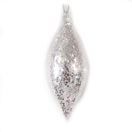 Silver Glitter Finial Glass Christmas Decoration