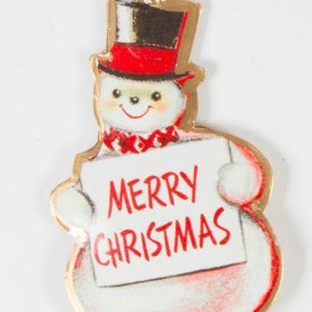 Fun retro-style snowman with Merry Christmas sign