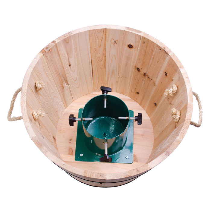 Classic Christmas tree stand natural wooden barrel is suitable for up to a 8ft tree, with metal insert and secure bolts, which holds water.
